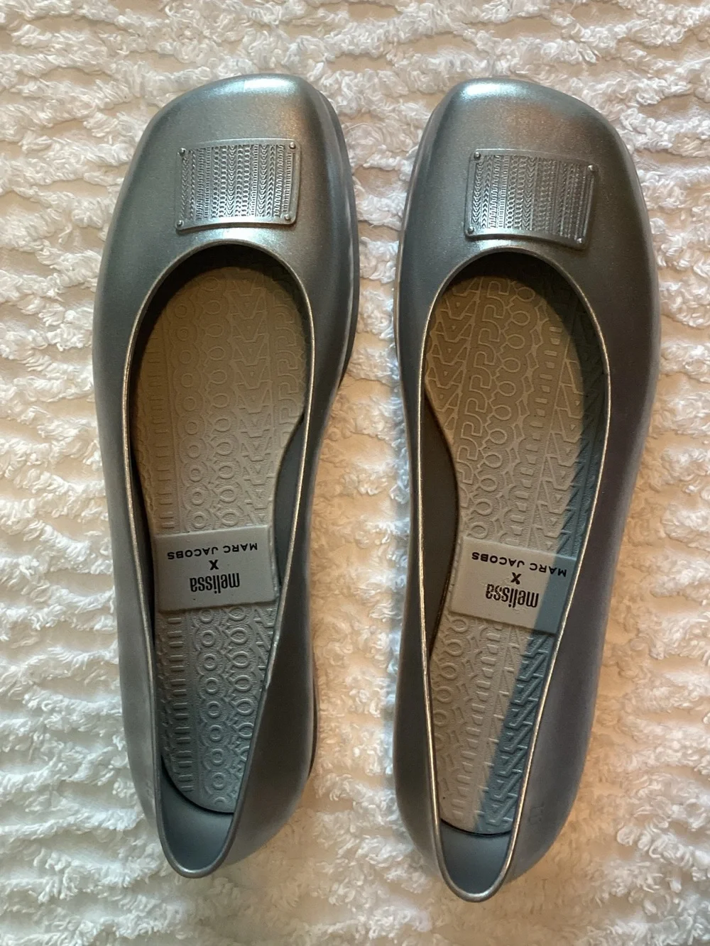 Melissa x Marc Jacobs Ruby Ballet Flats – Silver Jelly Shoes – Women’s Size 10